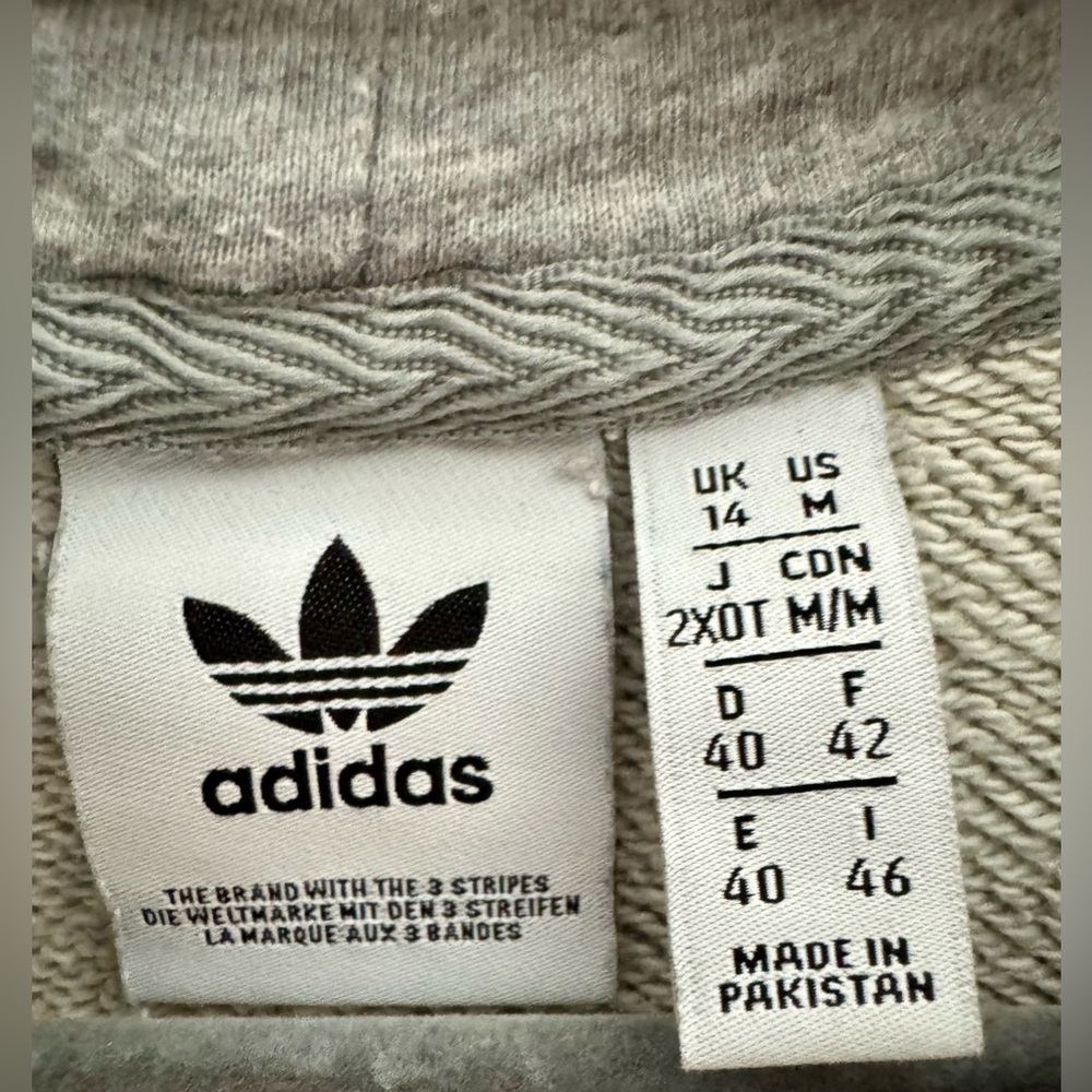 Adidas Gray & White Men's Sweatshirt Hoodie w/ adjustable strings - Size Medium - Picture 4 of 4